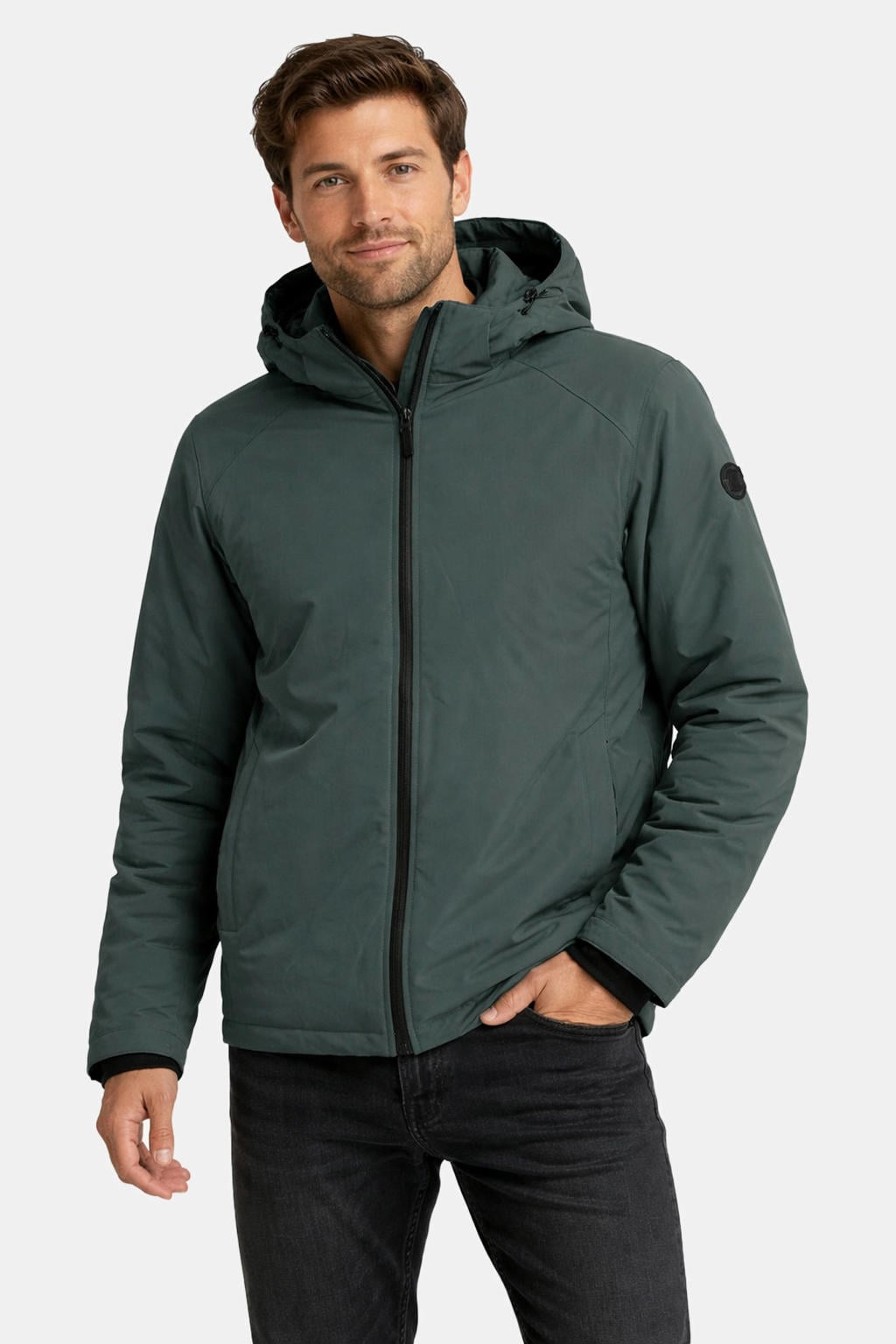 Groene heren Cars winterjas van polyester met effen, lange mouwen, capuchon en ritssluiting