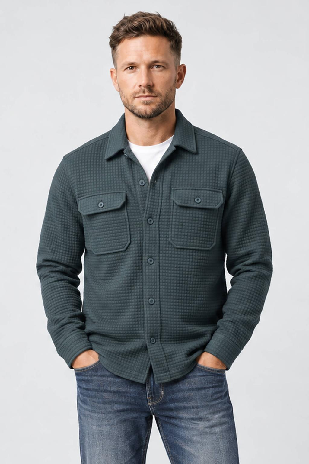 Cars regular fit overshirt met wafelstructuur - moss