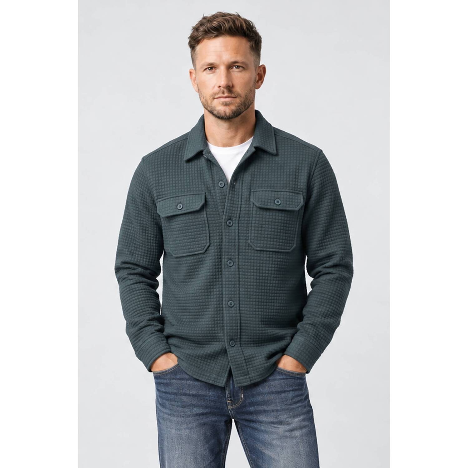 Cars regular fit overshirt met wafelstructuur moss