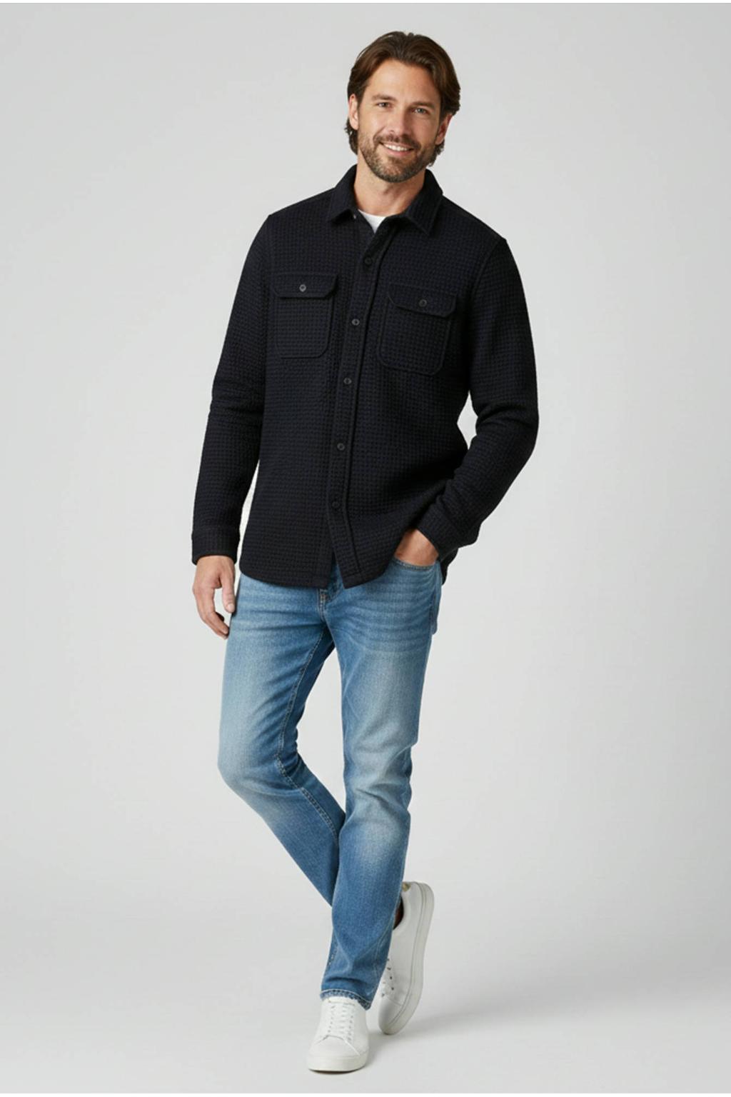 Cars regular fit overshirt met wafelstructuur - zwart