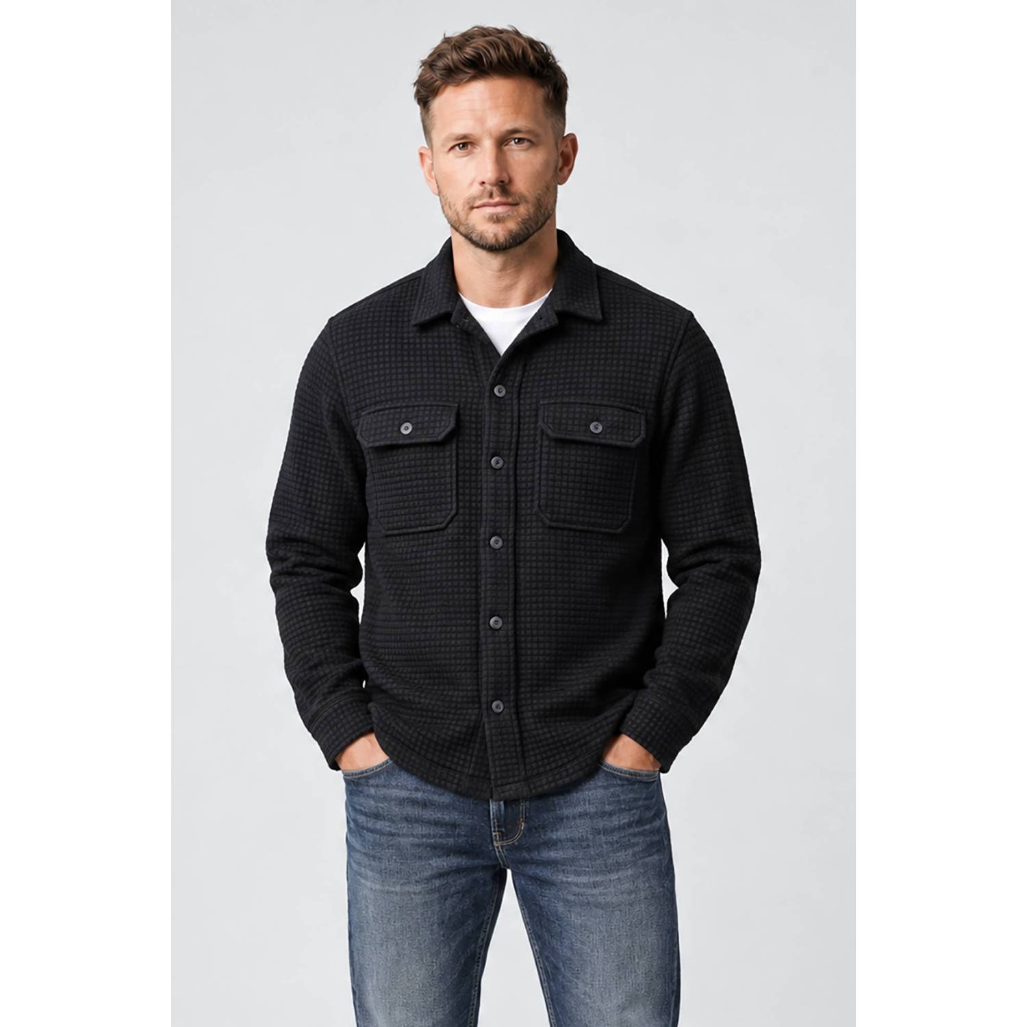 Cars regular fit overshirt met wafelstructuur zwart