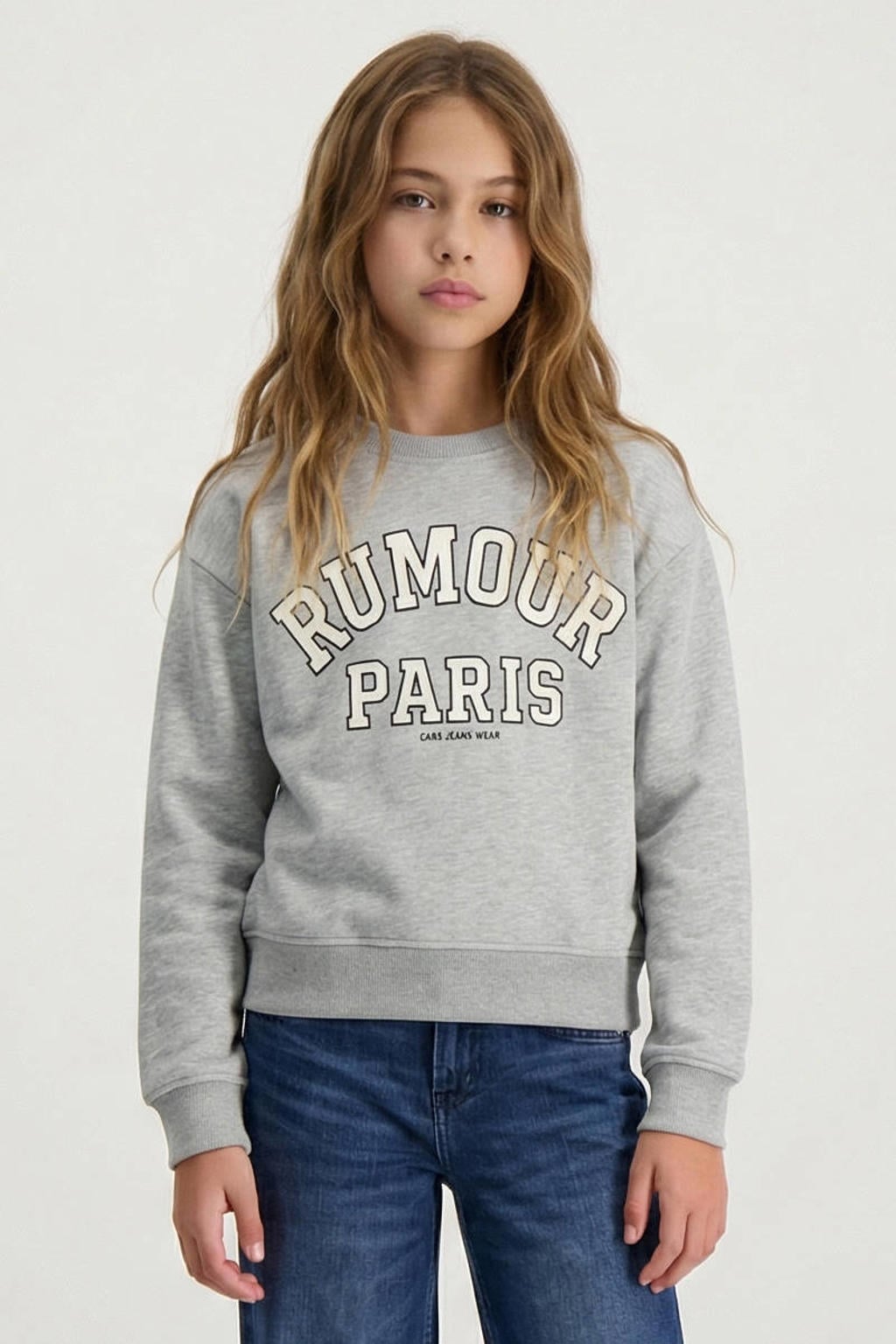 Grijs melange meisjes Cars sweater met printopdruk, lange mouwen, ronde hals en geribde boorden