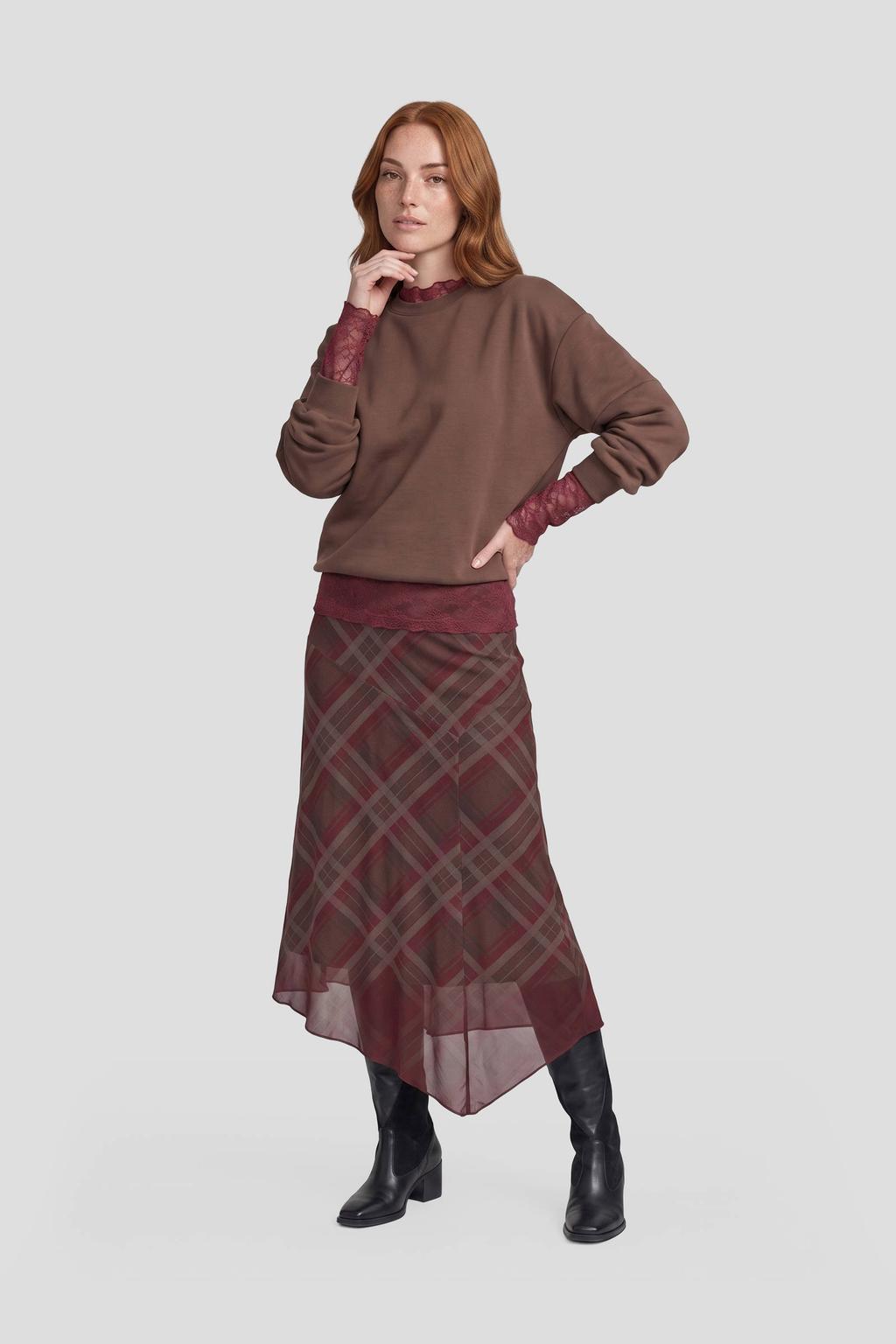 Bruine dames Anytime sweater detail van viscose met effen en lange mouwen