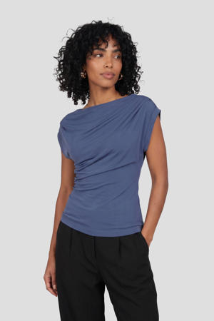 asymmetrische jersey top donkerblauw