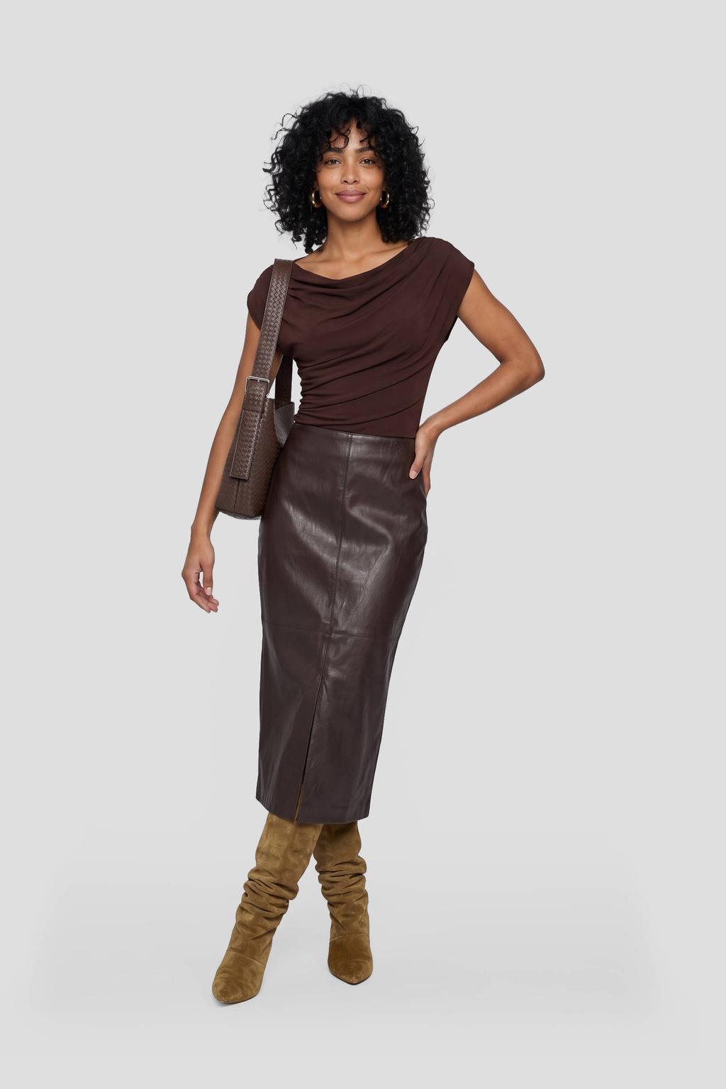 Donkerblauwe dames Ruby asymmetrische jersey top van polyester met effen, korte mouwen en boothals