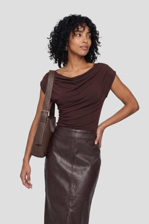 asymmetrische jersey top donkerbruin