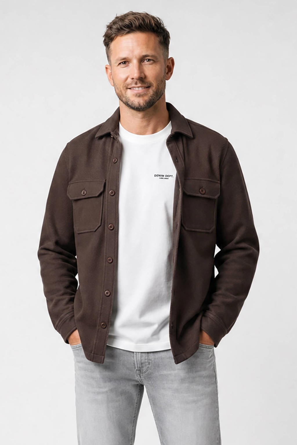 Donkerblauwe heren Cars regular fit overshirt van polyester met effen, lange mouwen en klassieke kraag