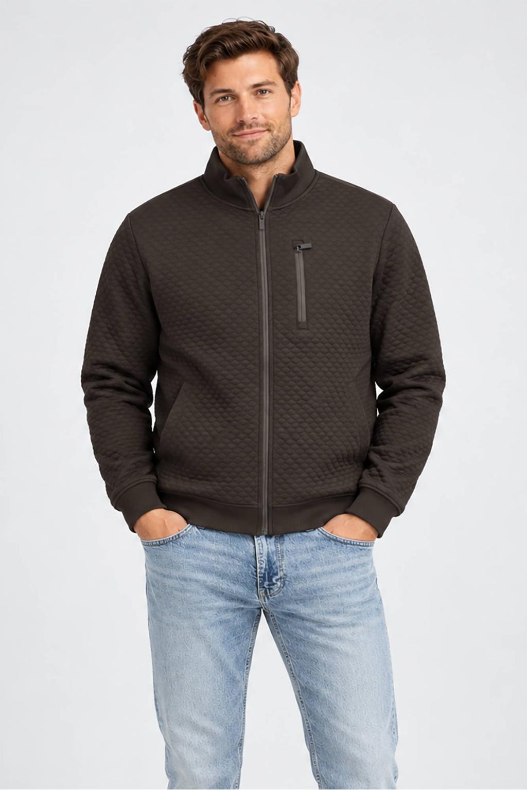 Bruine heren Cars sweatvest met effen, lange mouwen, opstaande kraag, ritssluiting en textuur