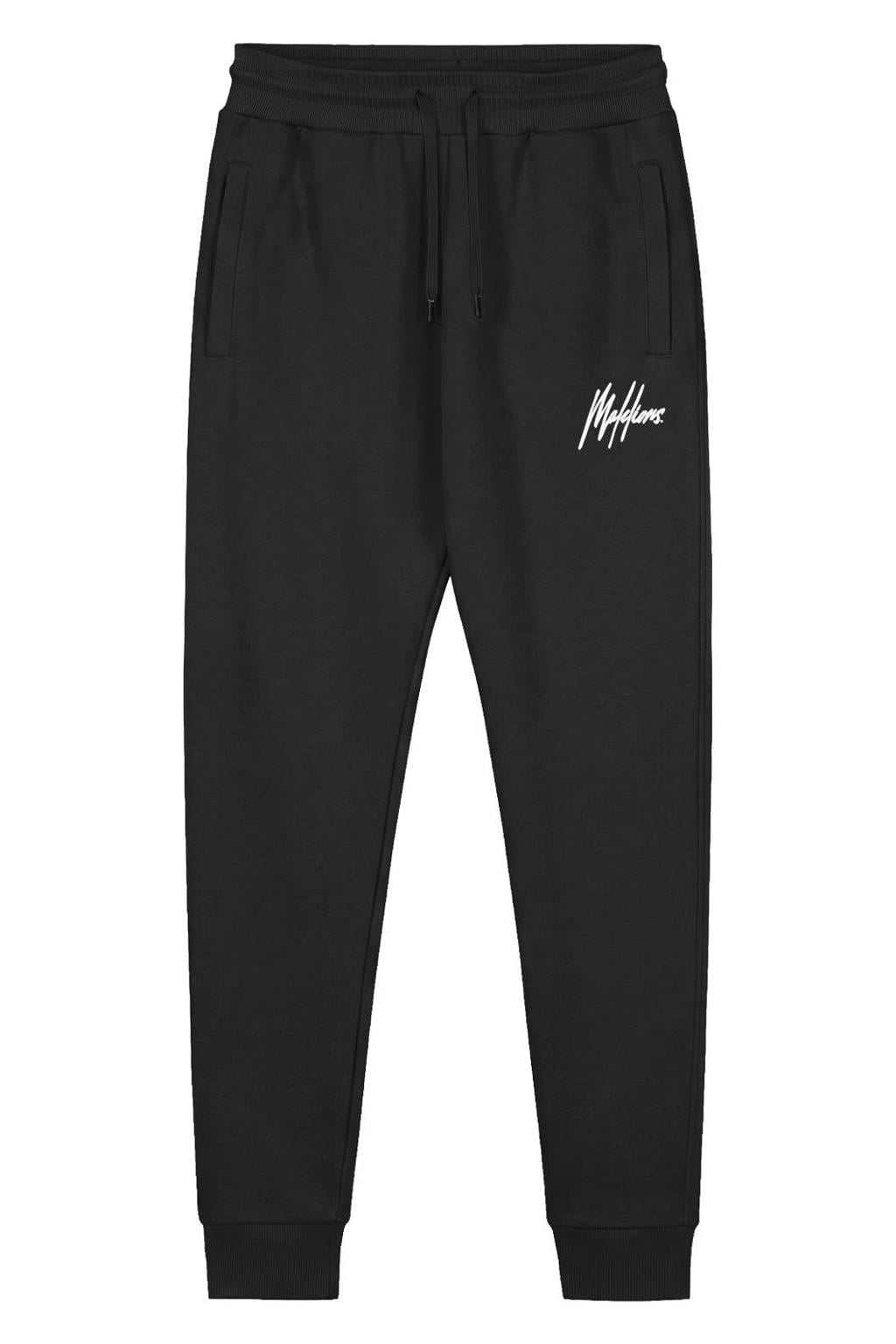 Zwarte heren Malelions regular fit joggingbroek van katoen met elastische tailleband en logo dessin
