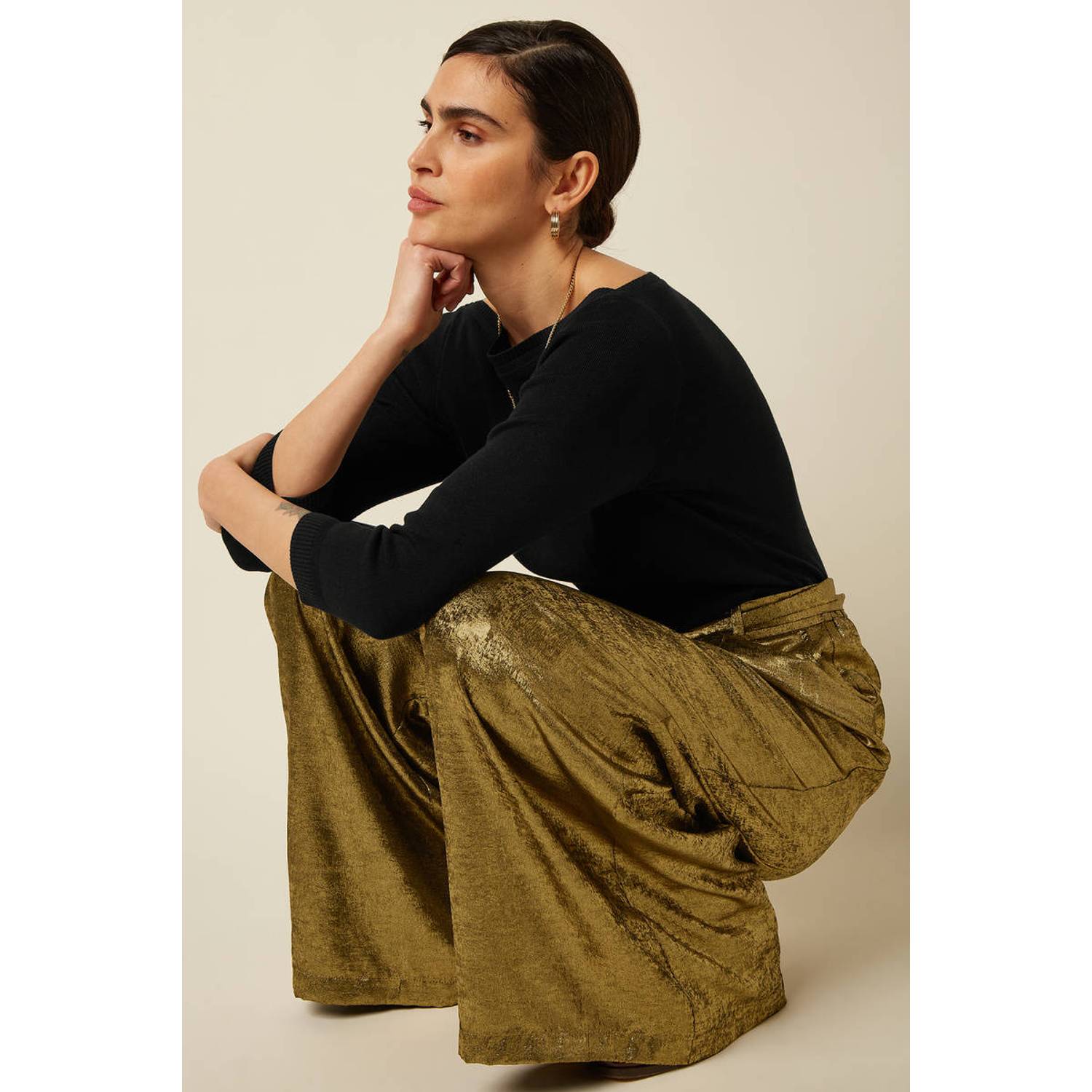King Louie wide leg cropped culotte broek goud