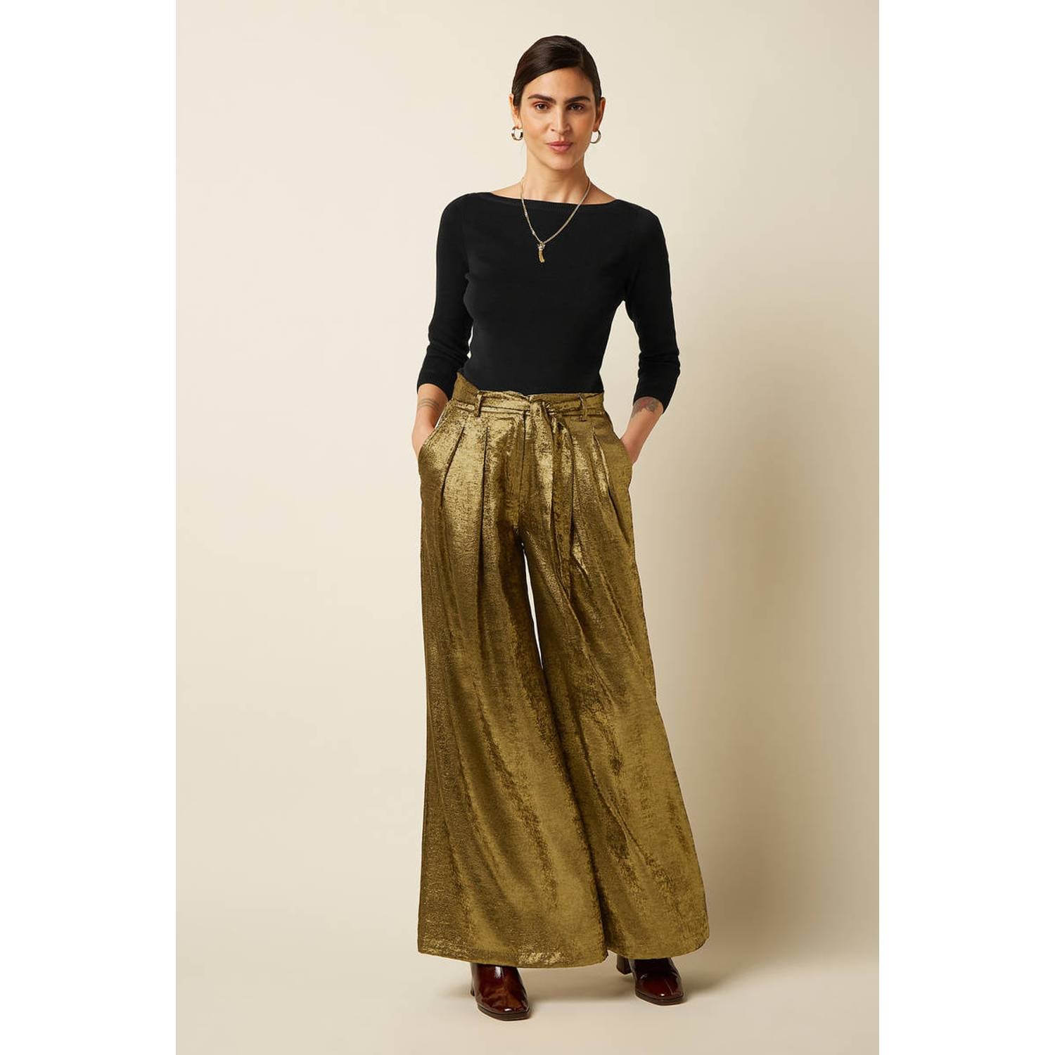 King Louie wide leg cropped culotte broek goud