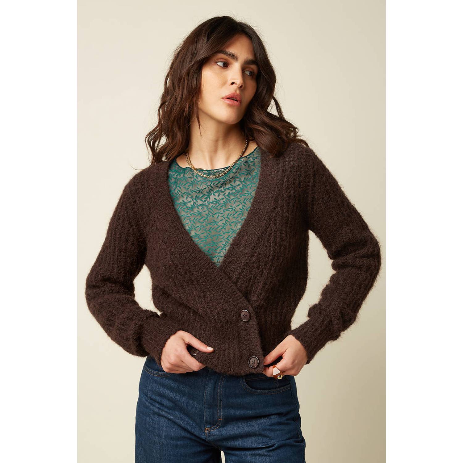 King Louie gebreid vest donkerbruin