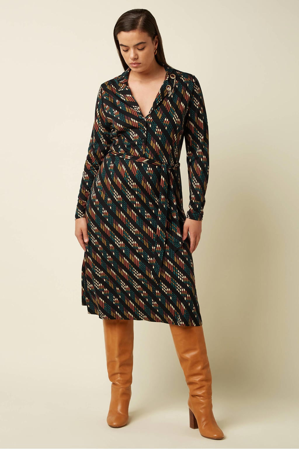 King Louie midi blousejurk met ceintuur en print - meerkleurig