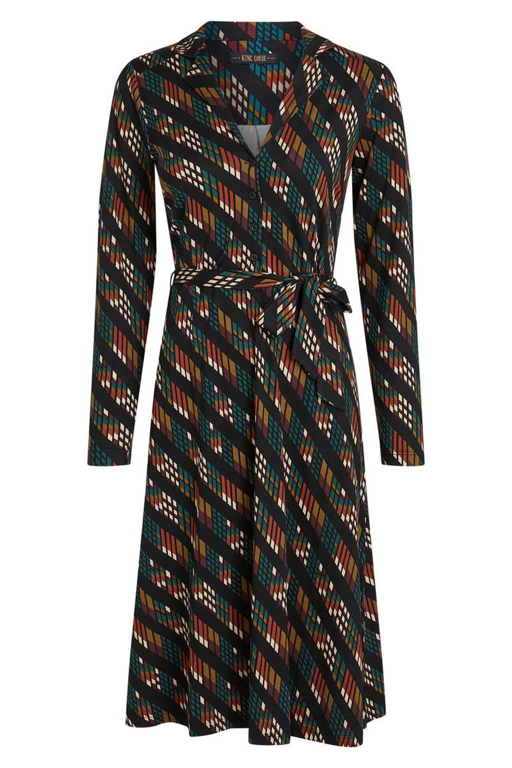 King Louie midi blousejurk met ceintuur en print - meerkleurig