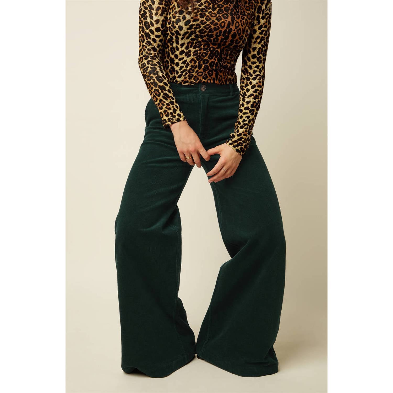 King Louie corduroy wide leg broek donkergroen