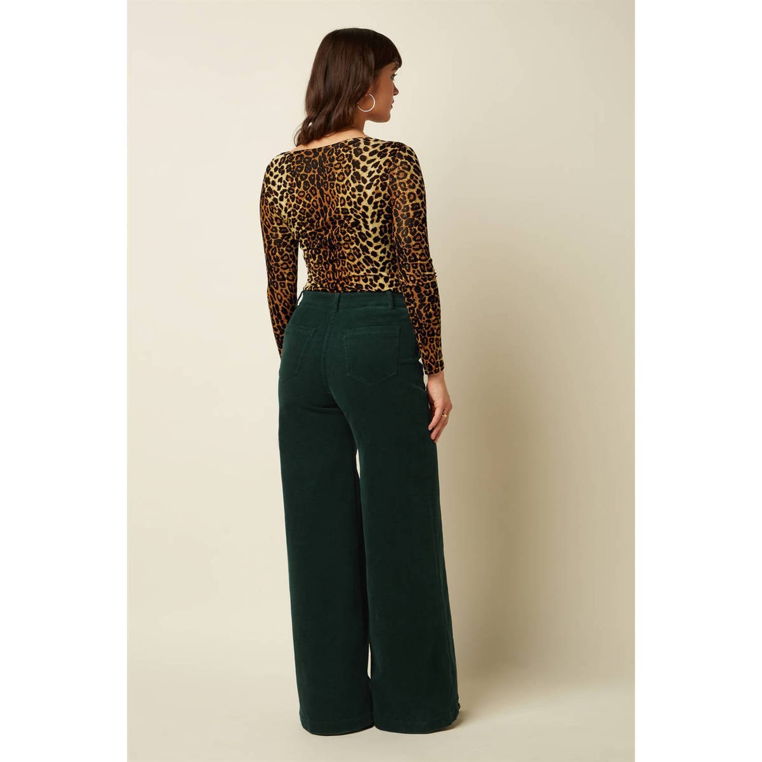 King Louie corduroy wide leg broek donkergroen