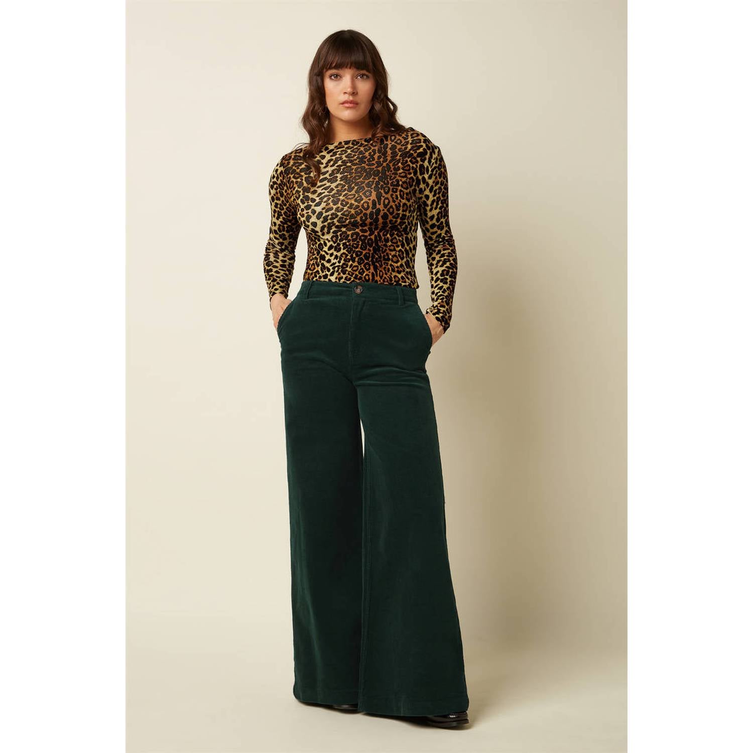King Louie corduroy wide leg broek donkergroen