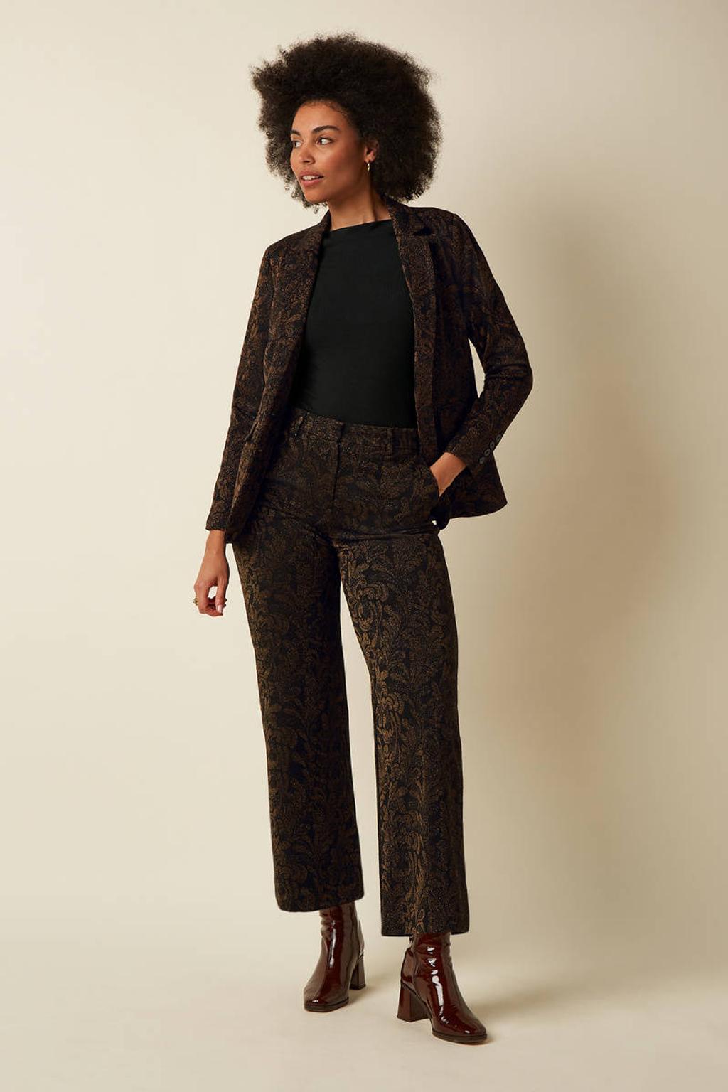 King Louie straight leg broek met glitters en print - zwart