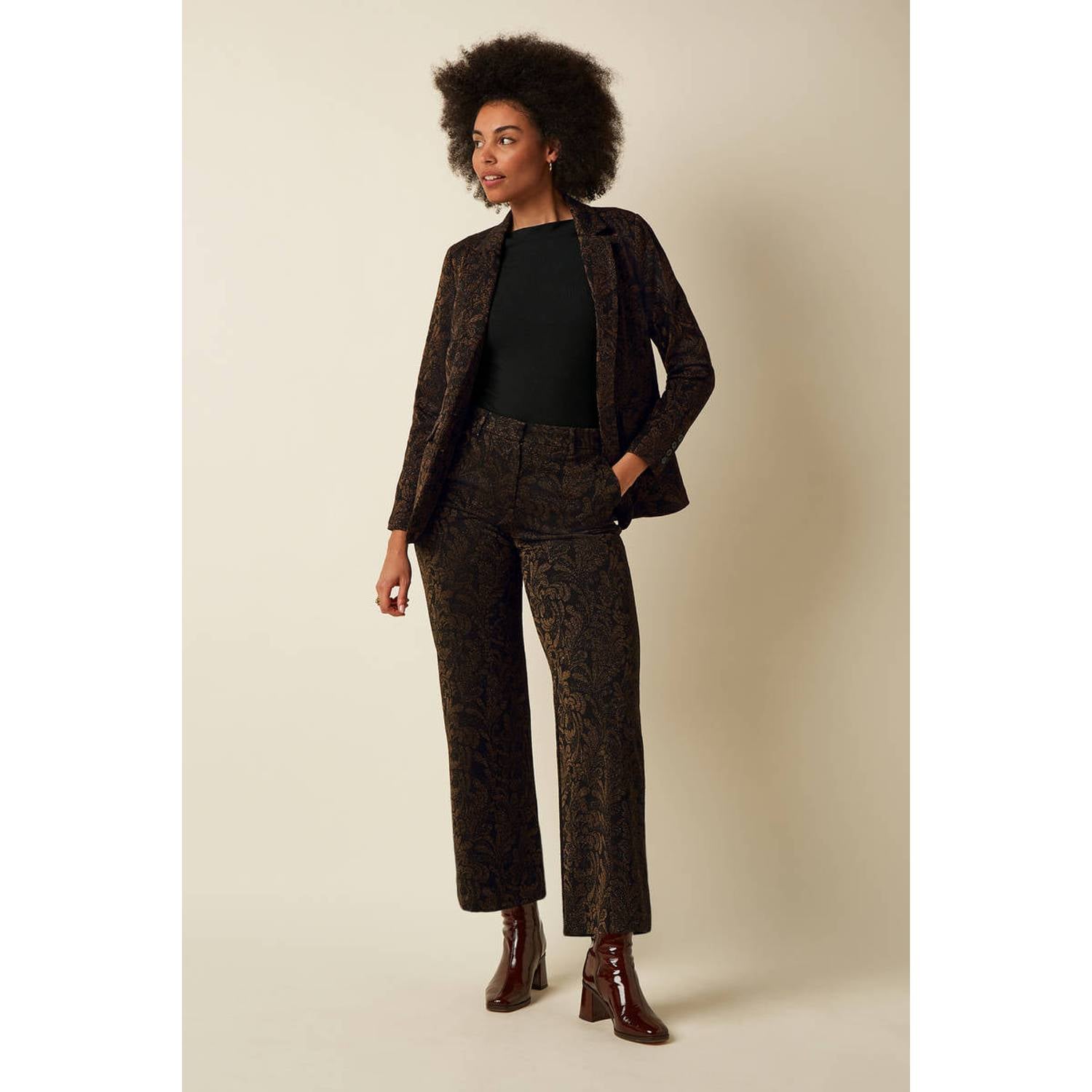 King Louie straight leg broek met glitters en print zwart