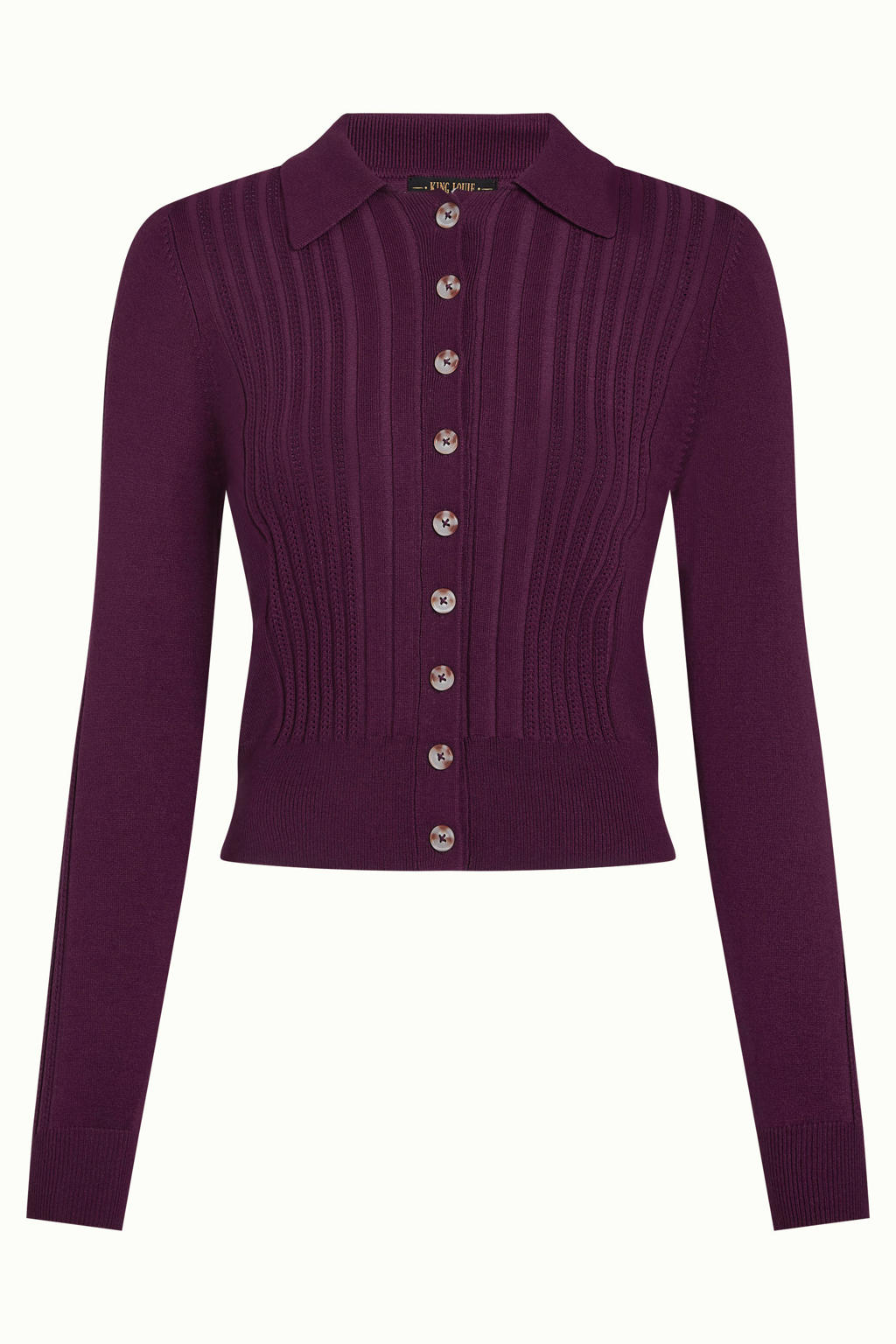 Paarse dames King Louie gebreide vest van viscose met effen, lange mouwen en klassieke kraag