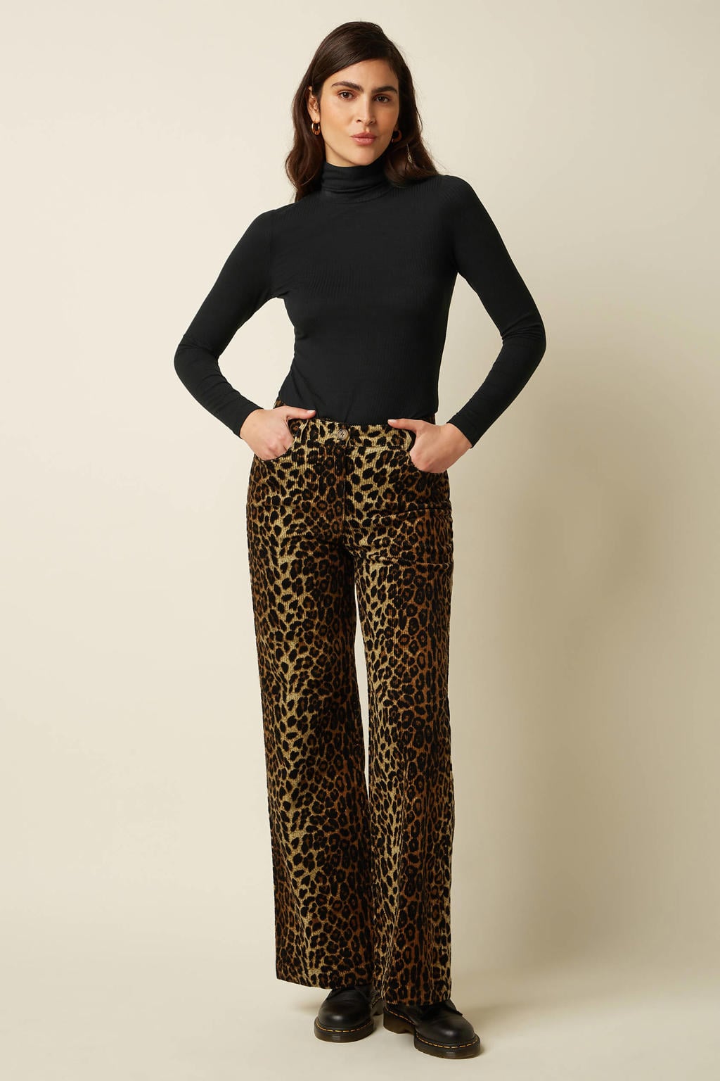 King Louie wide leg broek met panterprint - bruin