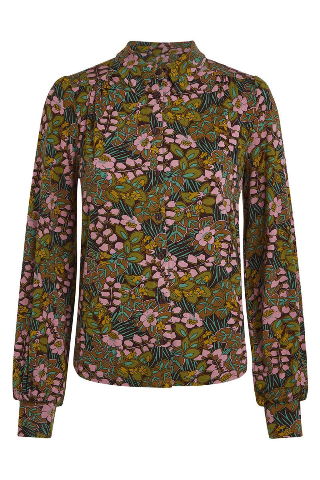 King Louie gebloemde blouse - donkerbruin/groen/roze