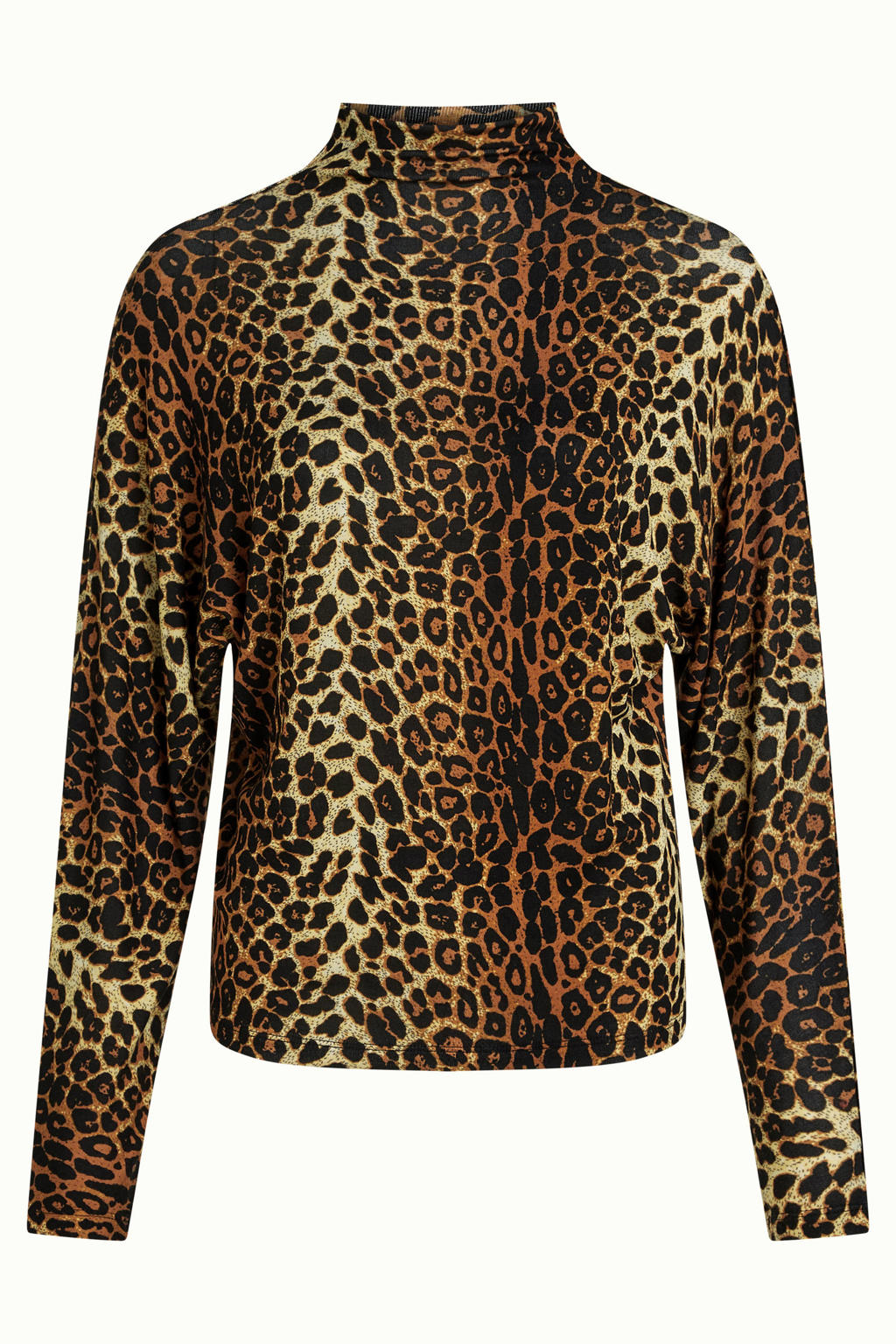Bruine dames King Louie top van modal met panterprint, lange mouwen en col