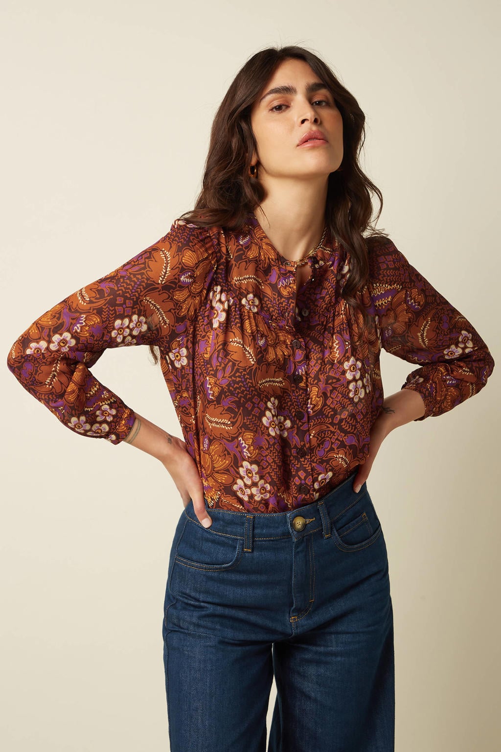 King Louie blouse met print - bruin