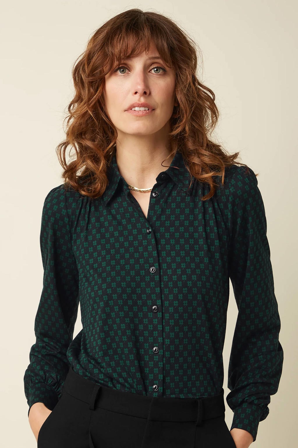 King Louie jersey gebloemde blouse - zwart/groen