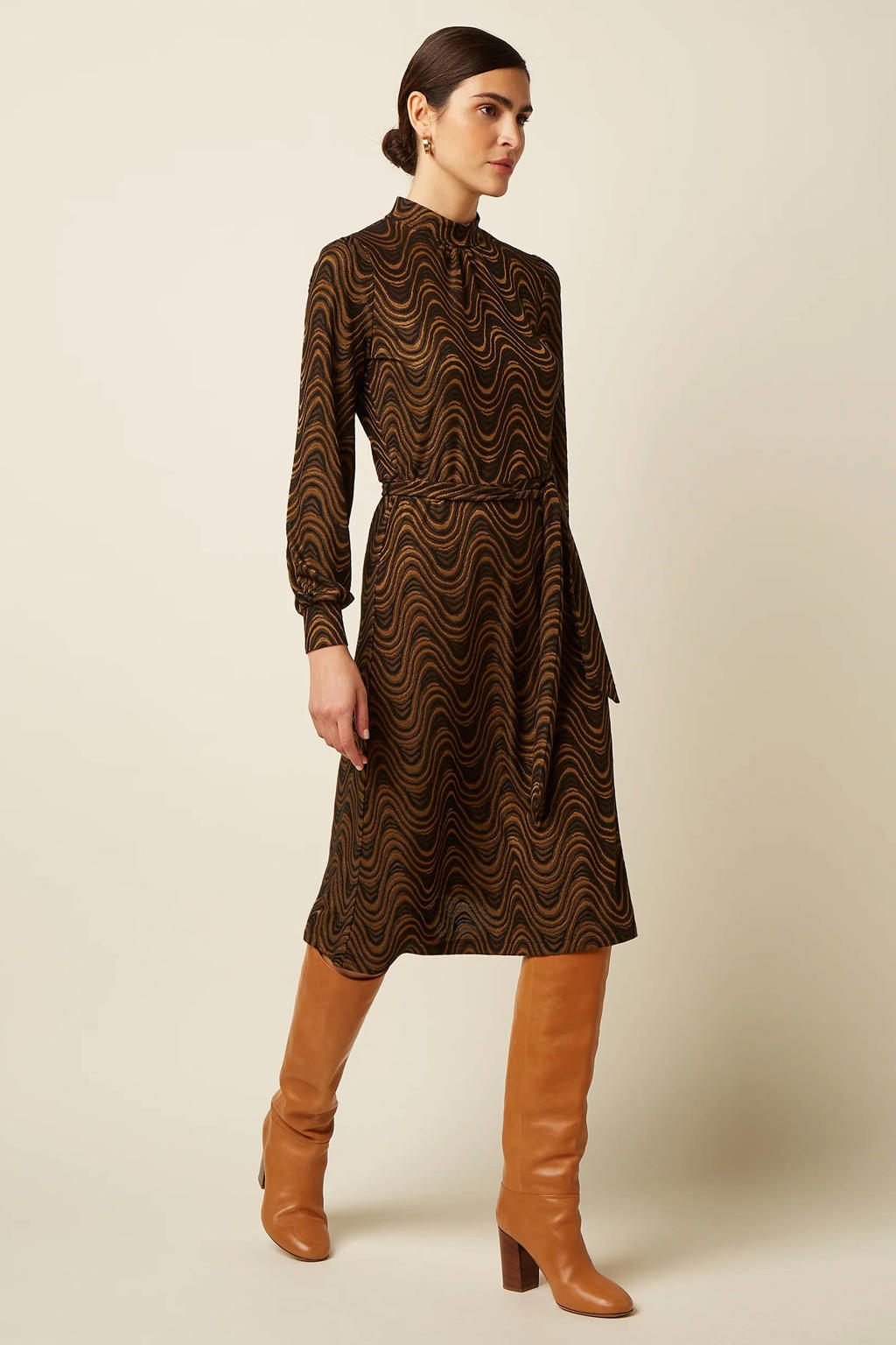 King Louie vintage midi A-lijn jurk met col - bruin