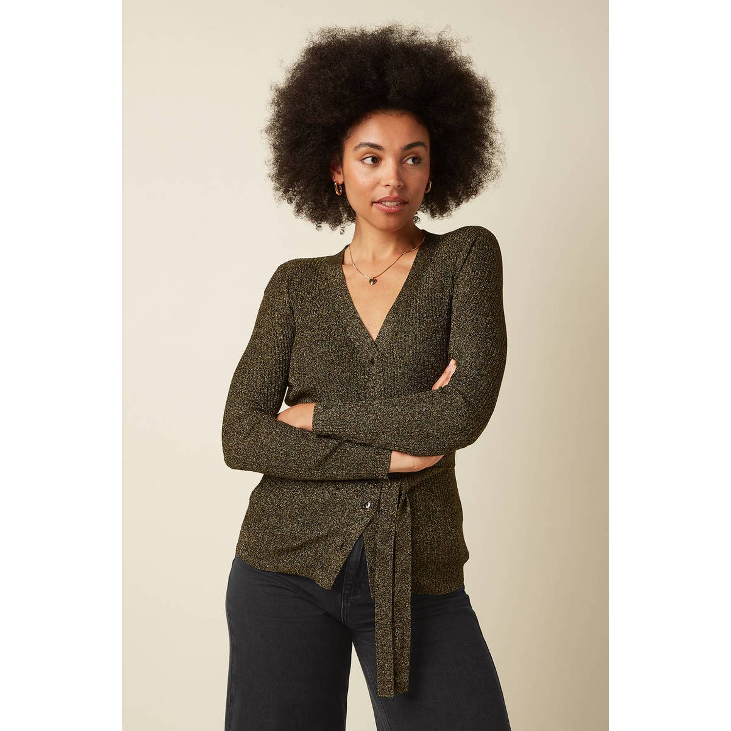 King Louie gebreid vest met glitters goud