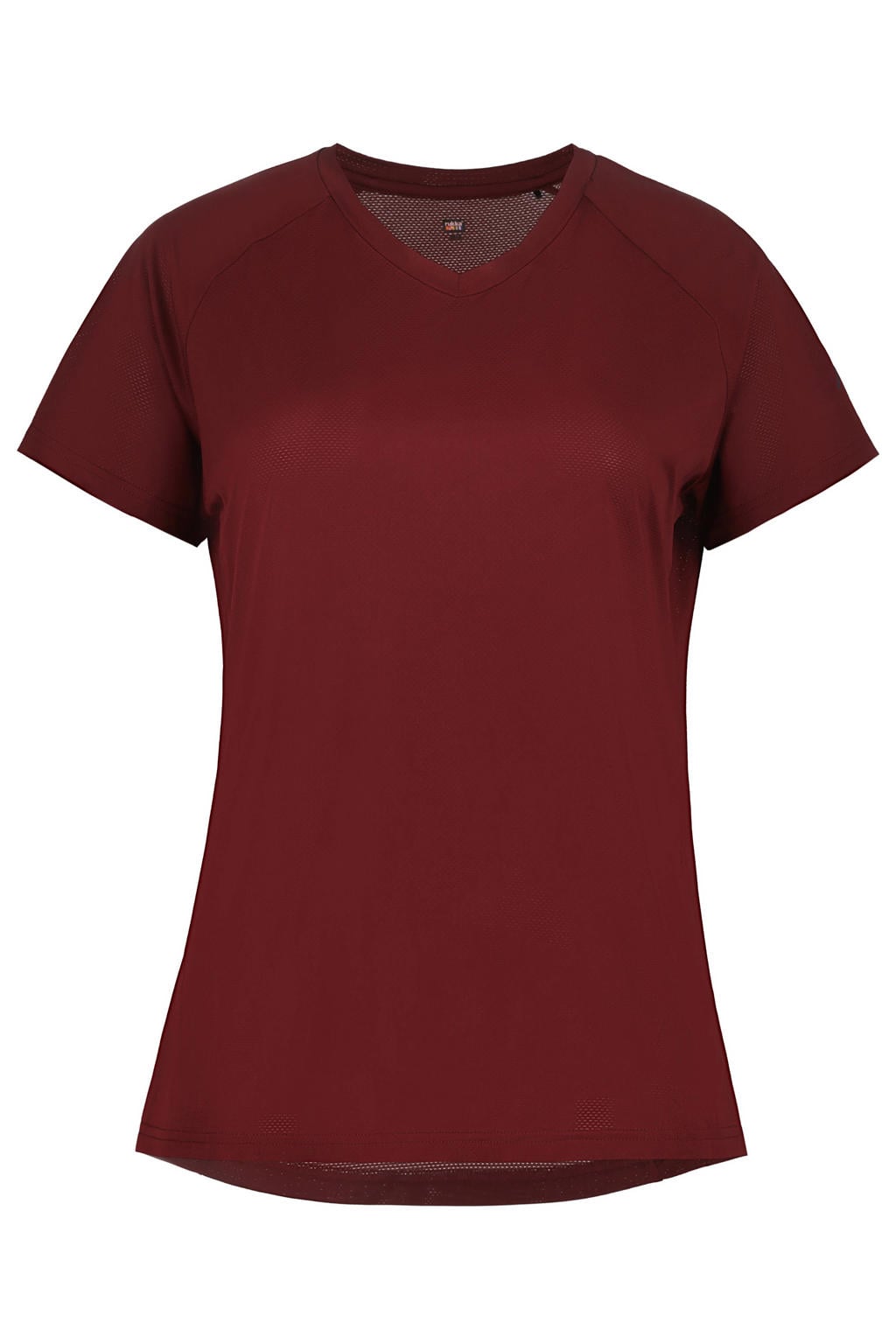 Donkerrode dames Rukka Muuko V2 hardloopshirt van polyester met korte mouwen en V-hals