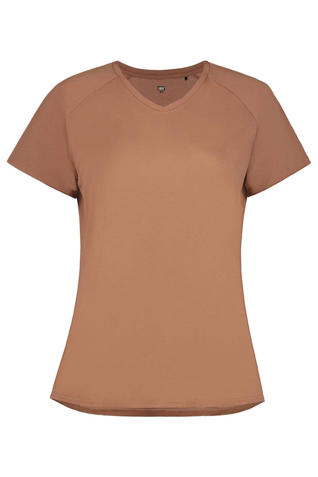 Bruine dames Rukka Muuko V2 hardloopshirt van polyester met korte mouwen en V-hals