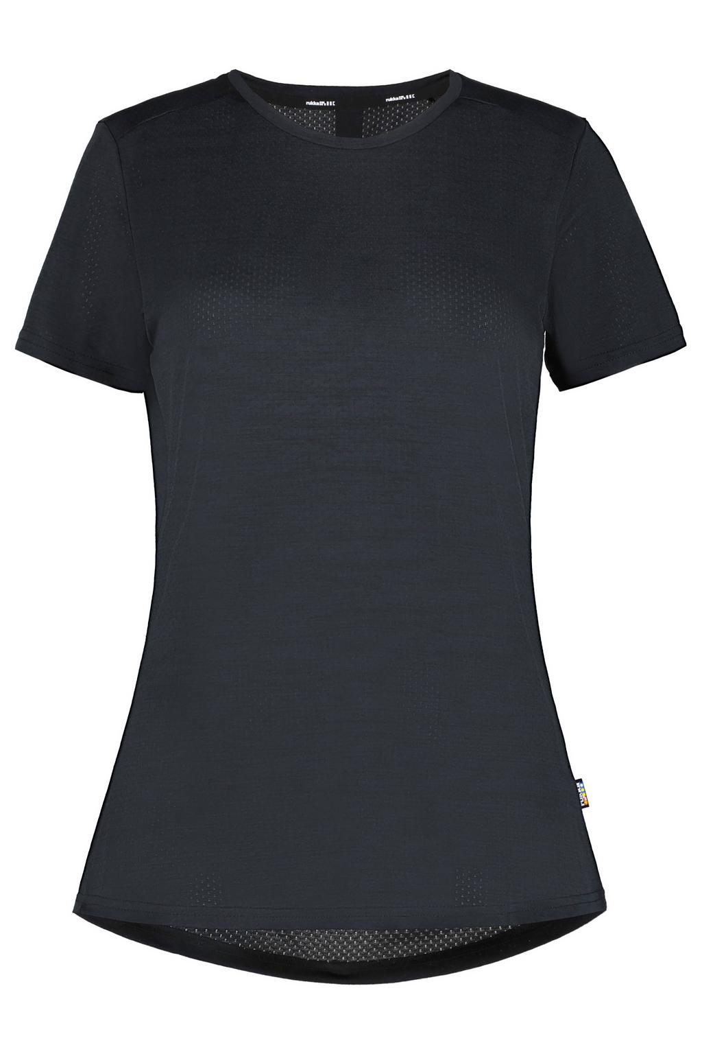 Zwarte dames Rukka hardloopshirt van polyester met effen, korte mouwen en ronde hals