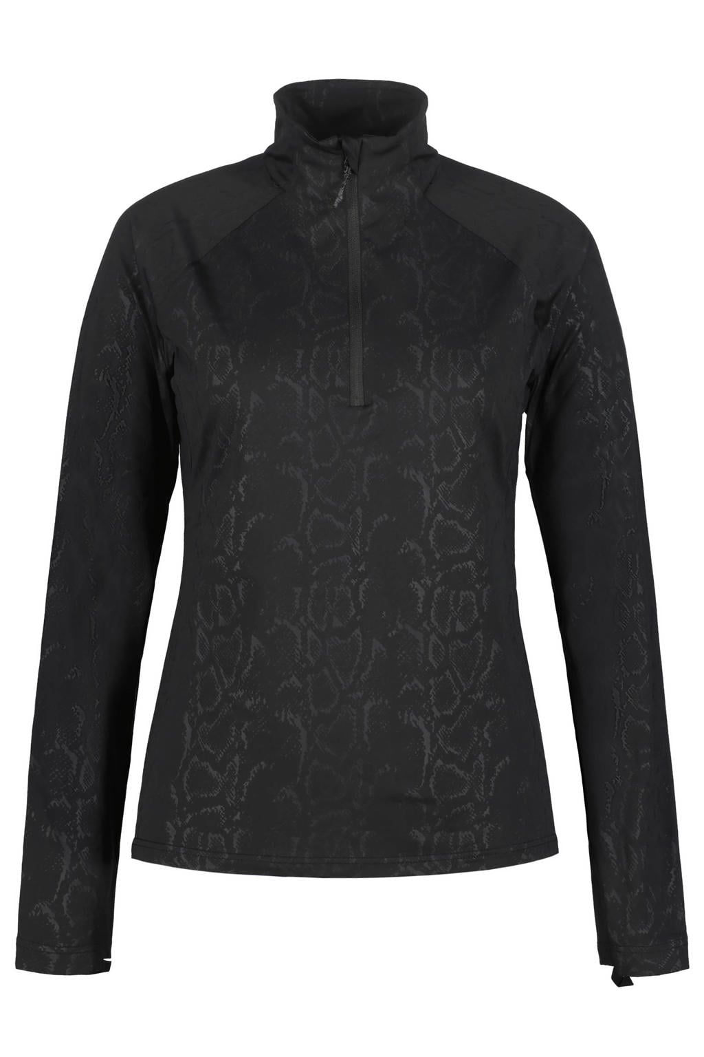 Zwarte dames Rukka Maliko hardloopshirt van polyester met effen, lange mouwen, opstaande kraag en halve rits