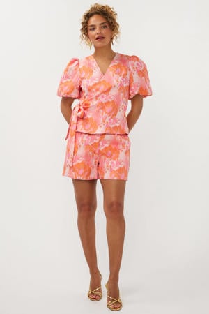 straight leg gebloemde casual short - roze