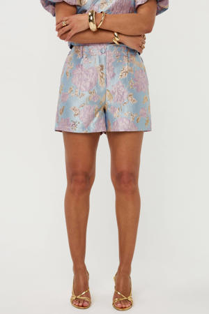 regular fit gebloemde korte broek met riemlussen - lichtblauw