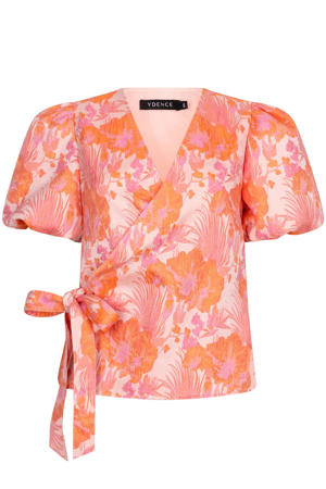 gebloemde top - roze