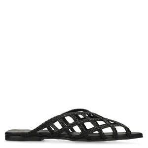 leren slippers met gevlochten zwart