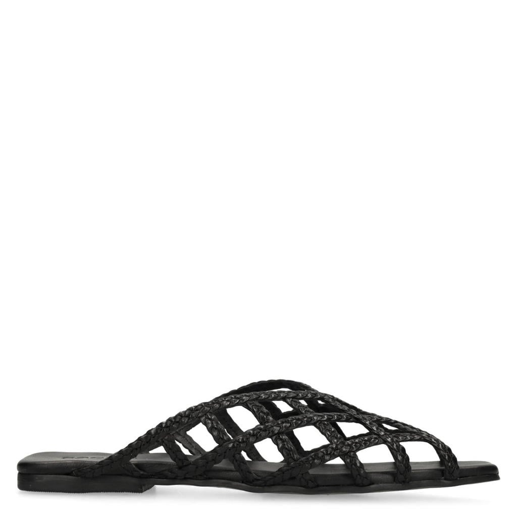 Zwarte dames Sacha leren slippers met gevlochten