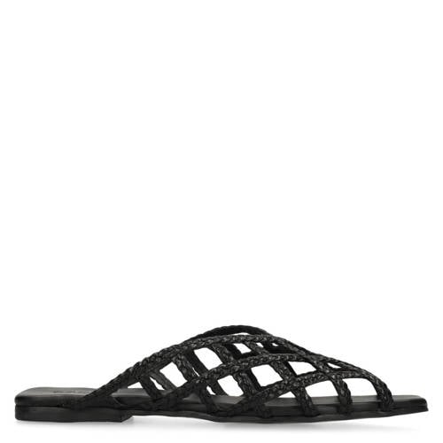Sacha leren slippers met gevlochten zwart