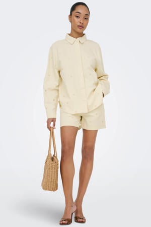 denim regular waist short met hartjes lichtgeel