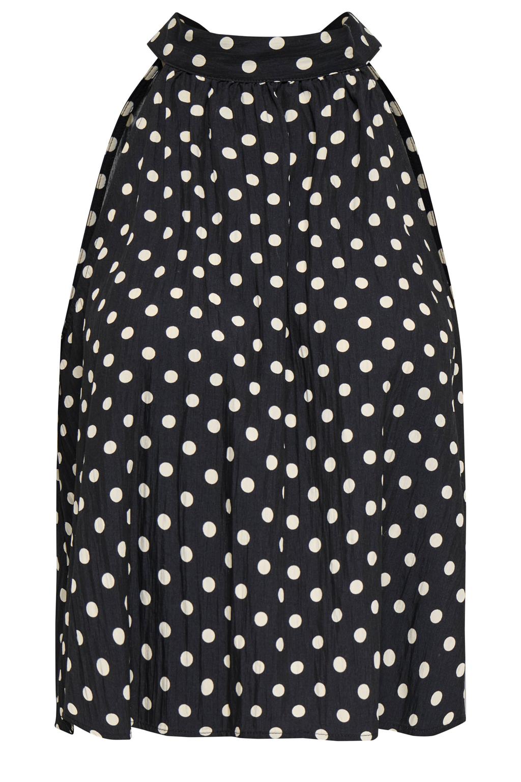Zwart en witte dames ONLY rechtvallende haltertop van viscose met stippenprint, sjaalkraag, striksluiting en geweven detail