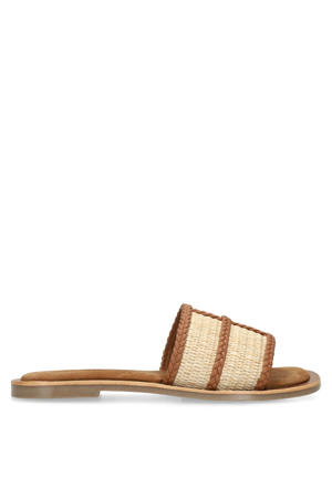 rieten slippers cognac/beige