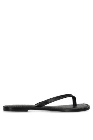 leren teenslippers zwart