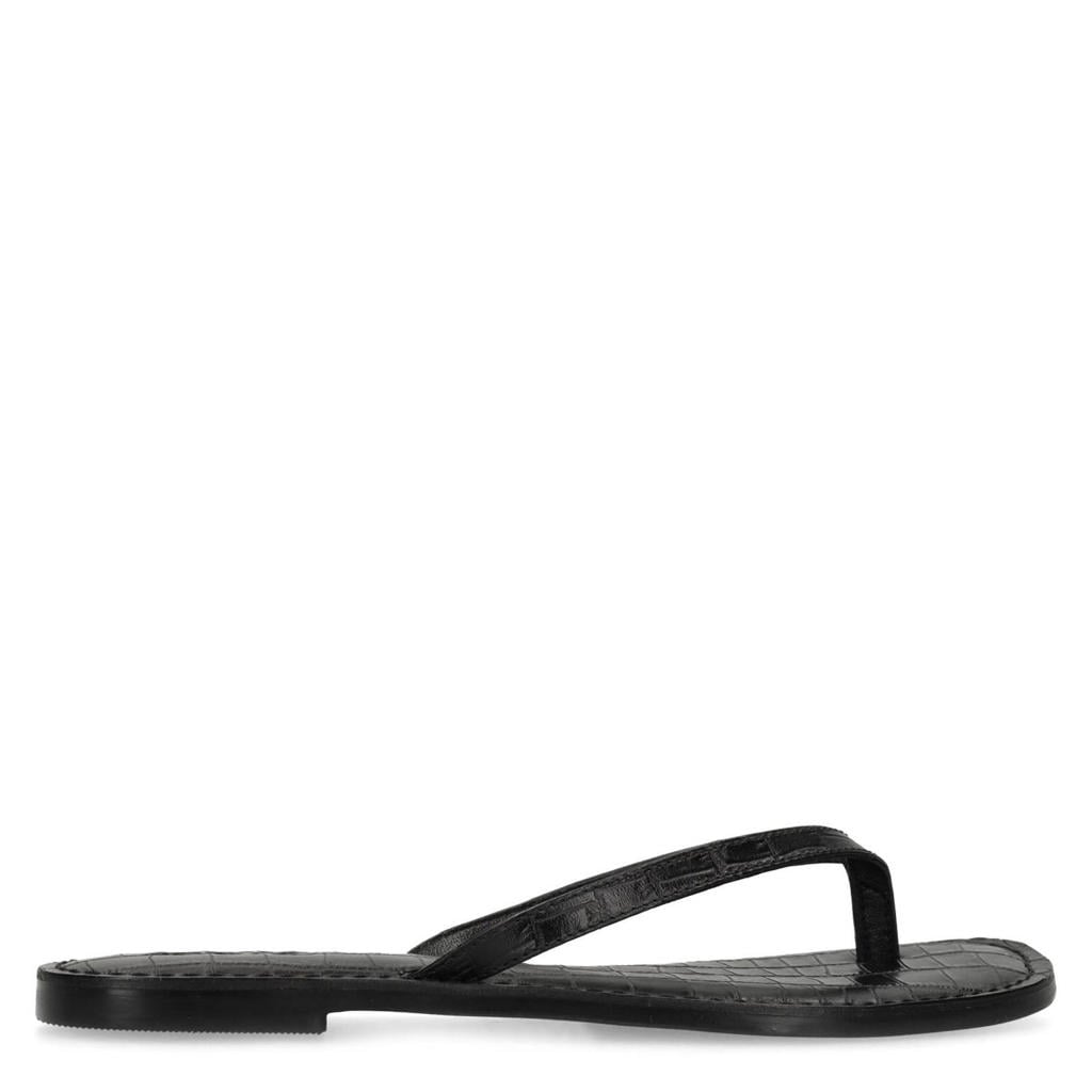 Zwarte dames Sacha leren teenslippers