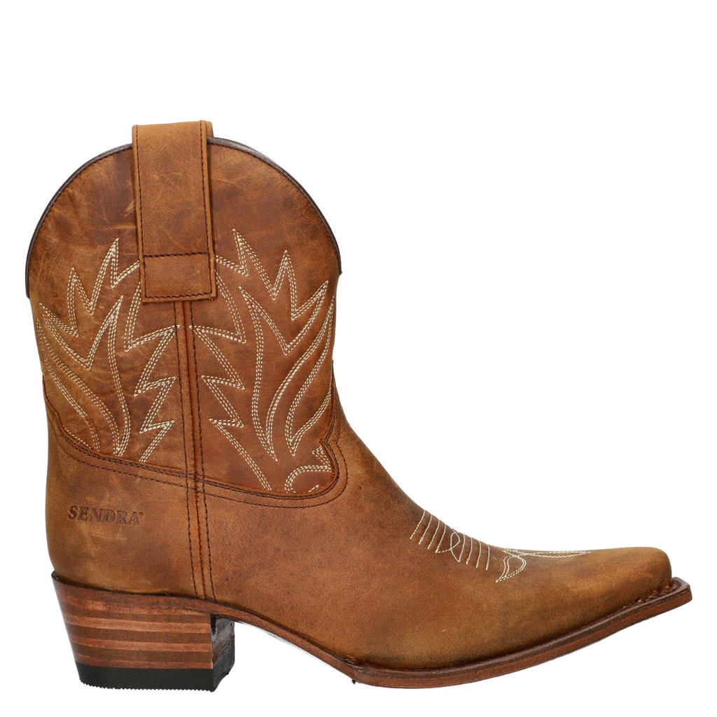Cognackleurige dames Sendra Gene Berdy suède cowboylaarzen met blokhak van leer