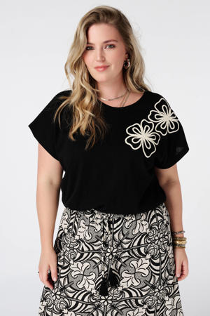 top met borduursels Plus Size - zwart