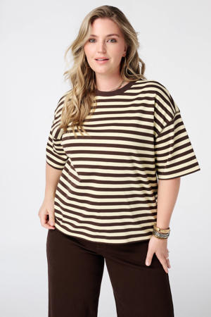 gestreept T-shirt bruin
