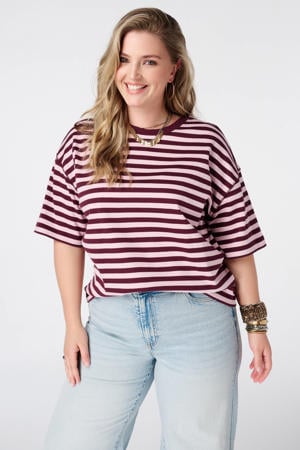 gestreept T-shirt donkerrood